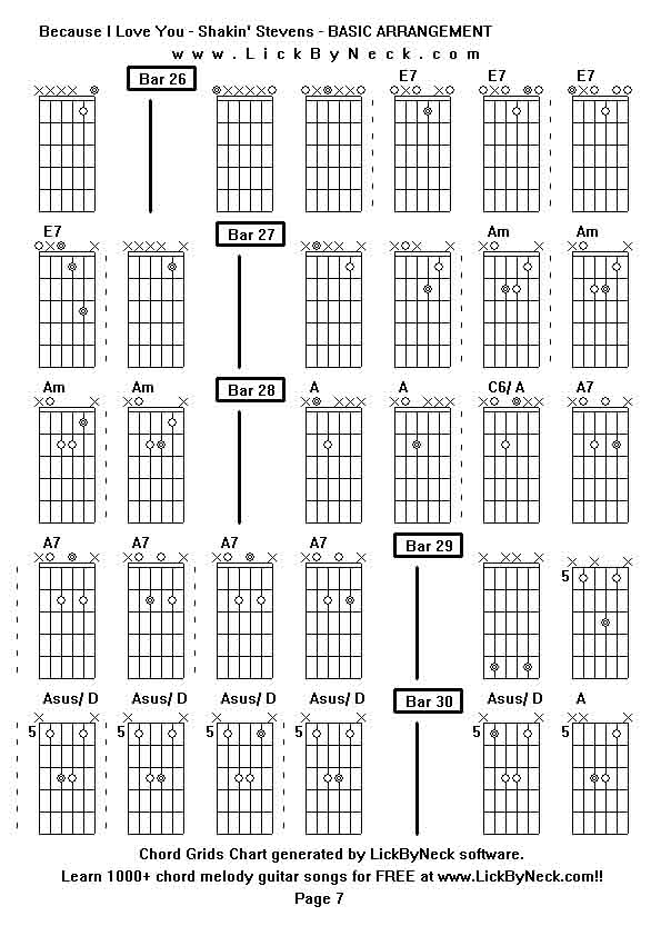 Chord Grids Chart of chord melody fingerstyle guitar song-Because I Love You - Shakin' Stevens - BASIC ARRANGEMENT,generated by LickByNeck software.